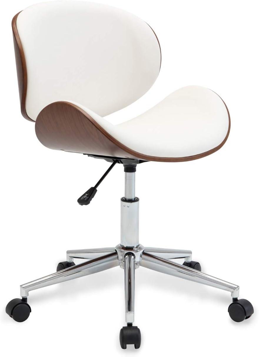 BELLEZE Mid-Century Walnut Bent Plywood and White Finish Adjustable Swivel Accent Desk Chair