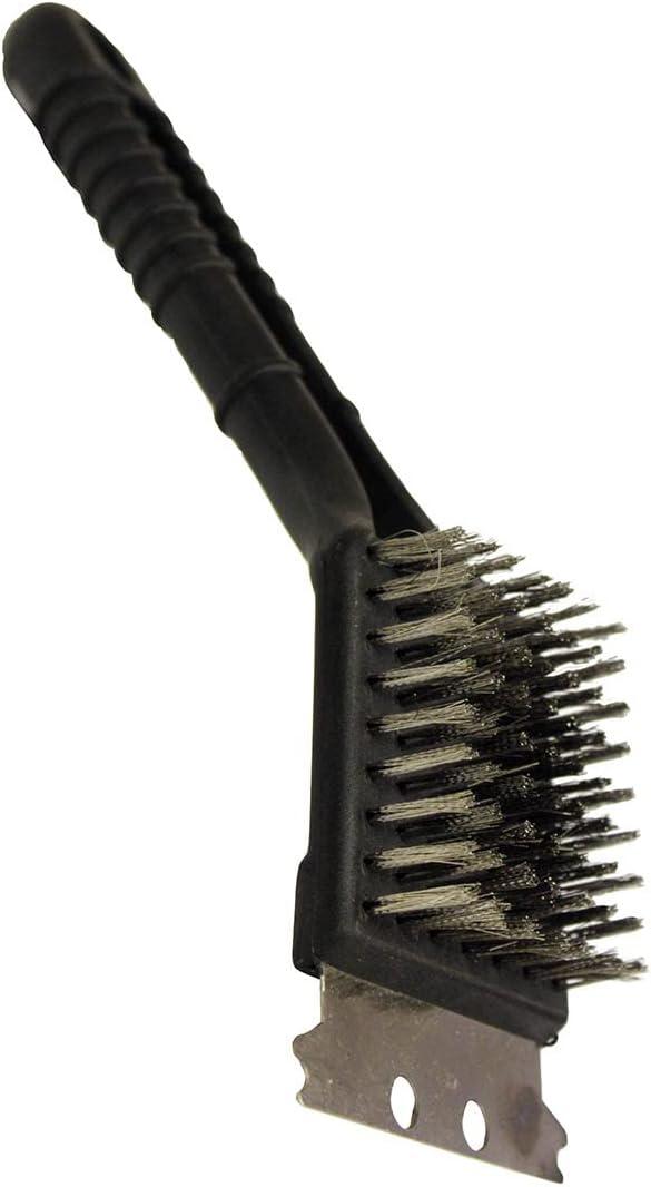 8-Inch Black Plastic Grill Brush with Stainless Steel Scraper