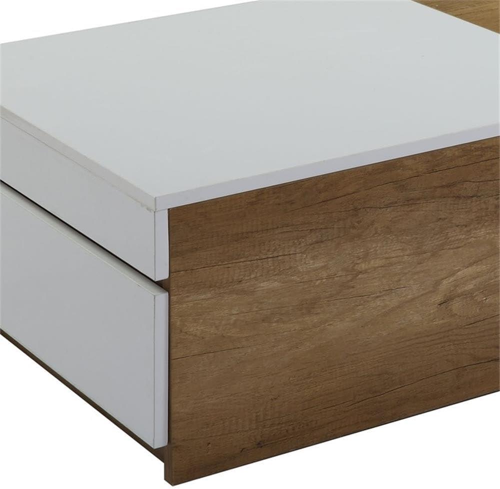 Aafje 49" Coffee Tables Oak/White Finish - Acme Furniture: Rectangular Living Room Table with Adjustable Shelves, Drawer