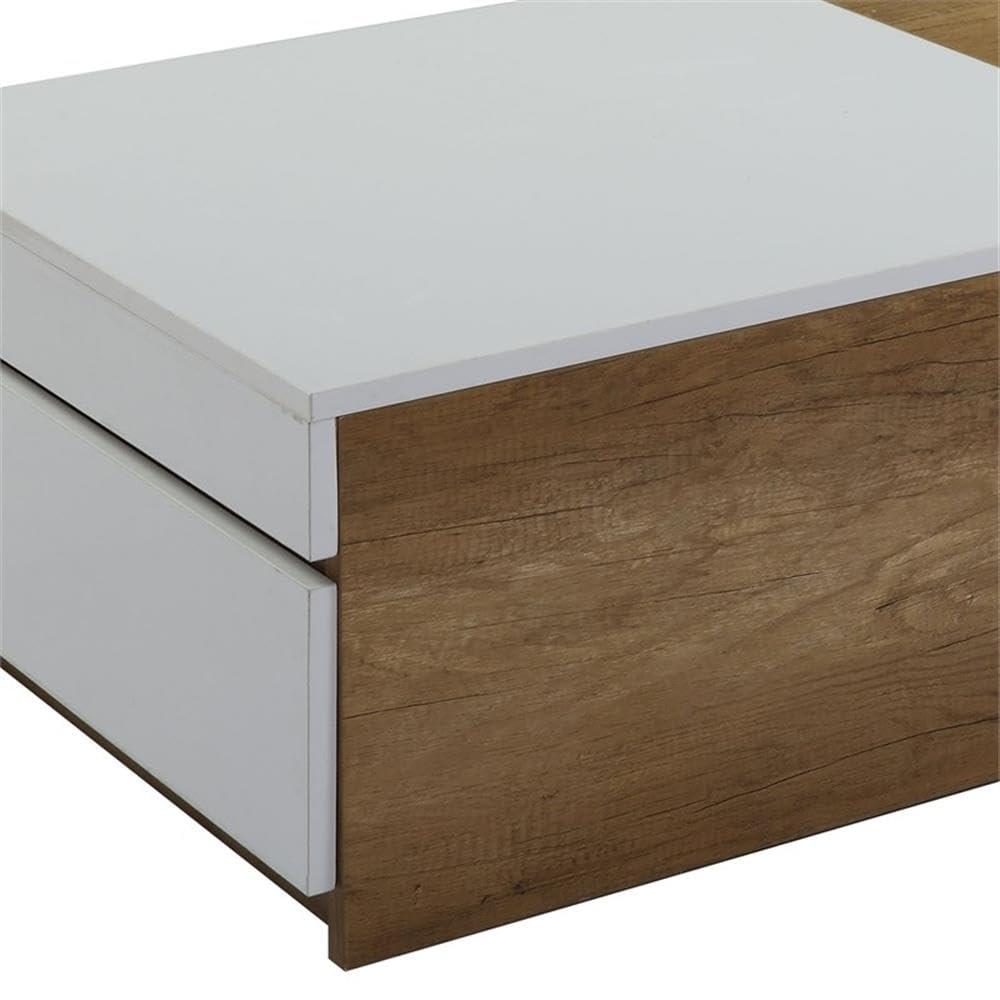 Aafje 49" Coffee Tables Oak/White Finish - Acme Furniture: Rectangular Living Room Table with Adjustable Shelves, Drawer