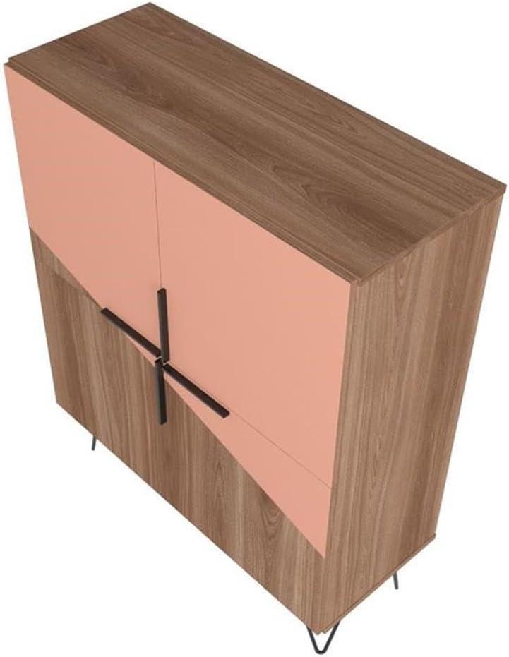 43.7" Beekman Low Cabinet Brown/Pink - Manhattan Comfort: Metal Legs, 4 Shelves, Accent Furniture