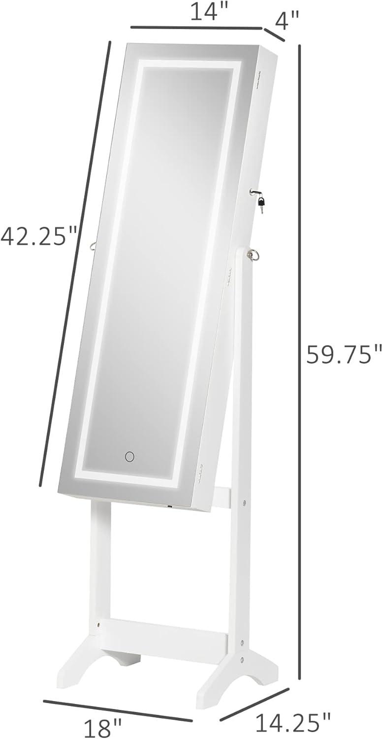 White MDF Floor Standing Jewelry Cabinet with LED Light and Mirror