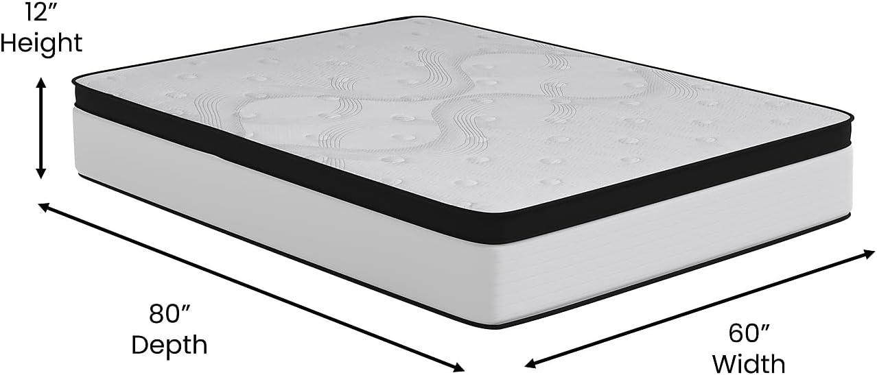 Flash Furniture Capri Comfortable Sleep Firm 12 Inch CertiPUR-US Certified Hybrid Pocket Spring Mattress, Extra Firm Feel, Durable Support, Mattress in a Box