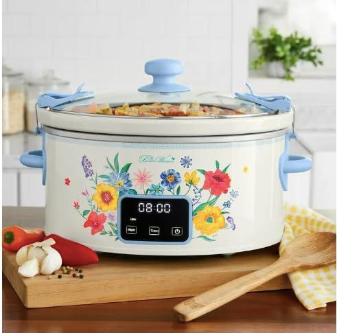 The Pioneer Woman 6 QT Slow Cooker, Locking Lid, Digital, Brilliant Blooms, Model PW8400778514-7