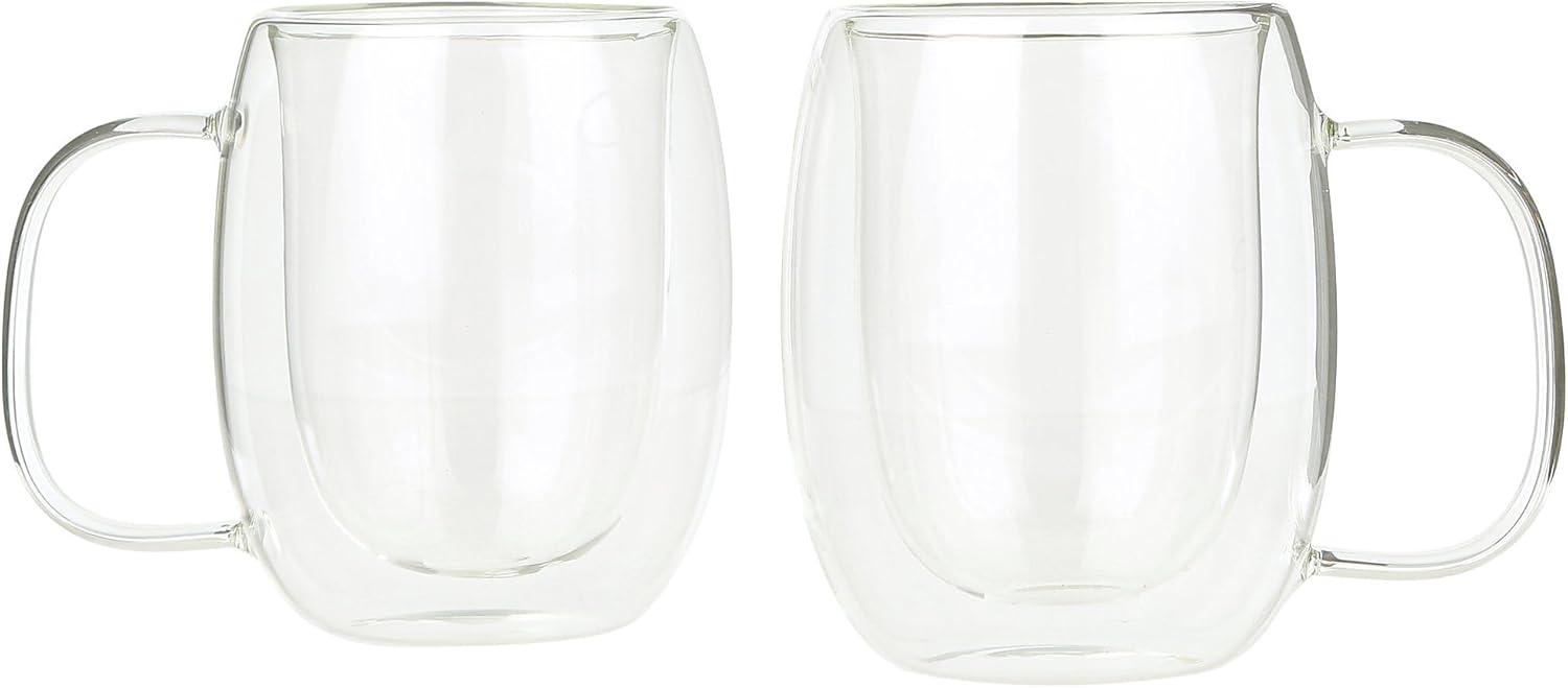 12oz Clear Double Wall Glass Coffee Mugs with Handles, Set of 2