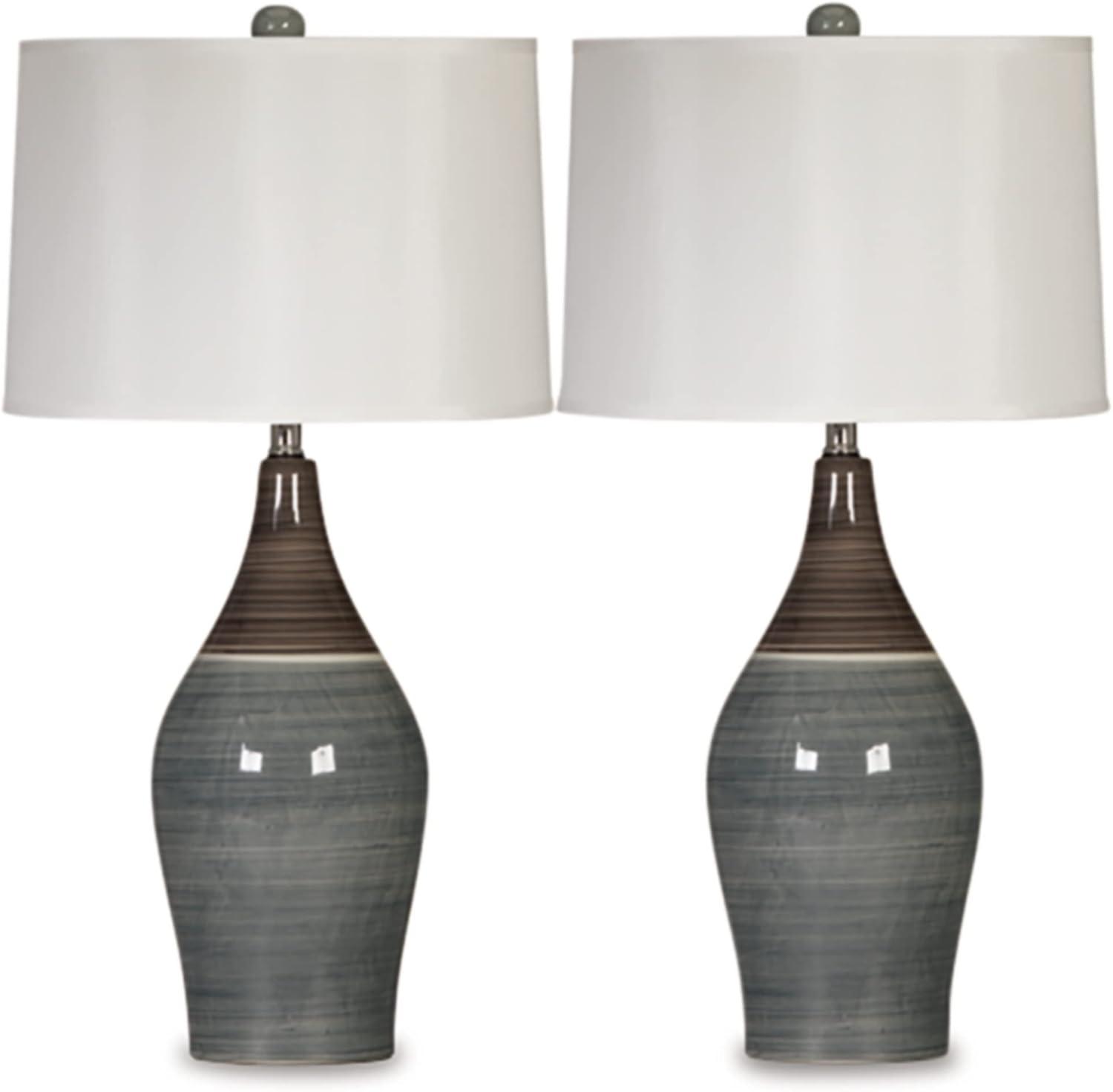 Set of 2 Niobe Table Lamps Gray - Signature Design by Ashley: Ceramic Base, 28" Height, Drum Shade, UL Listed