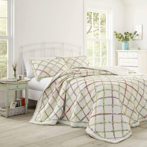 White Fringe Sham (Standard) - Laura Ashley: Cotton Diamond Pattern, Machine Washable, No Fill Pillow Cover