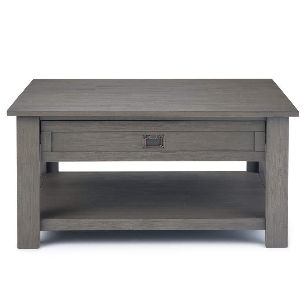 Simpli Home Monroe 38"W Solid Acacia Rustic Square Coffee Table with Large Drawer and Open Shelf