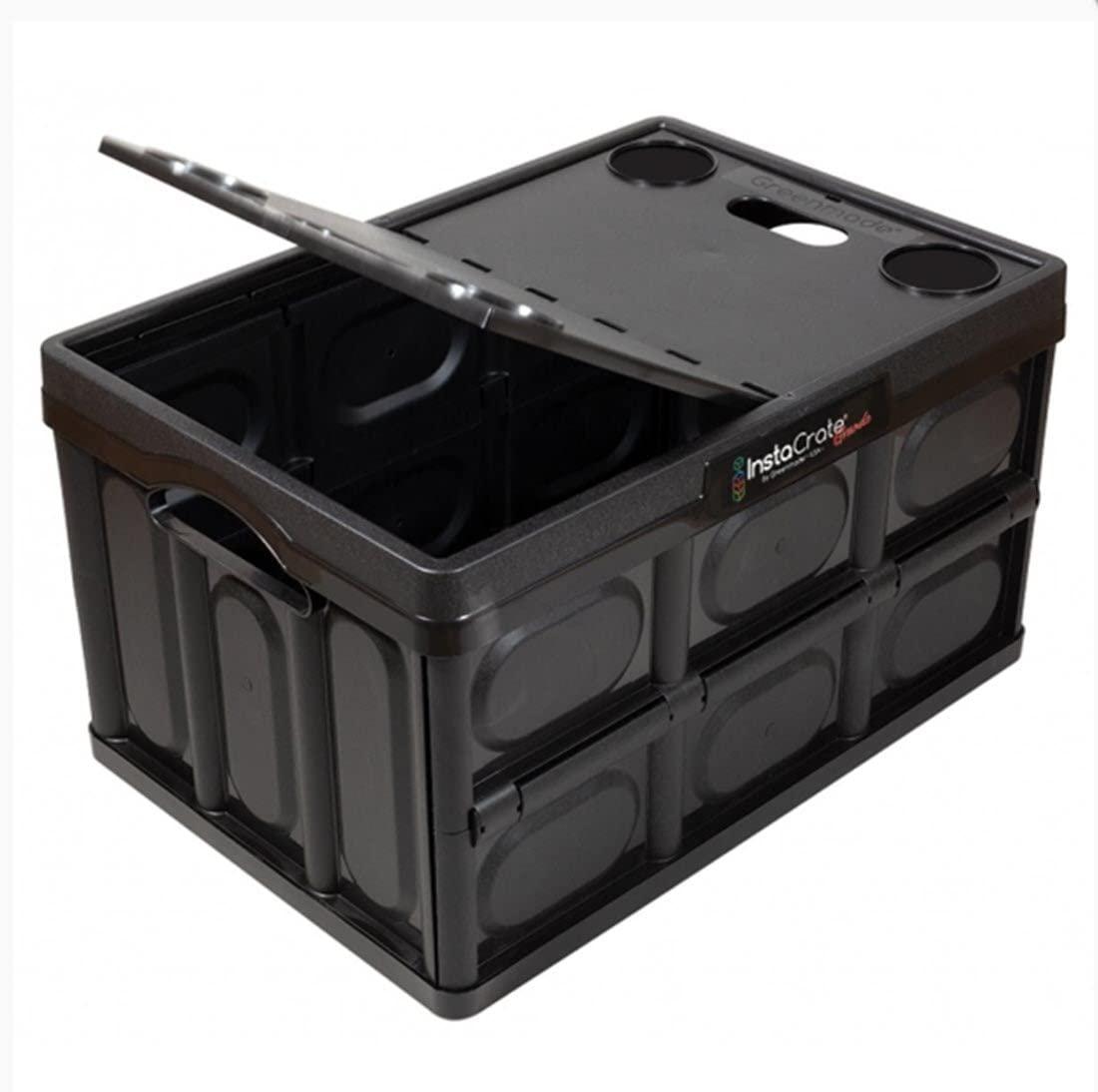 Black Recycled Plastic Collapsible Storage Container with Lid, 16.5 Gallon