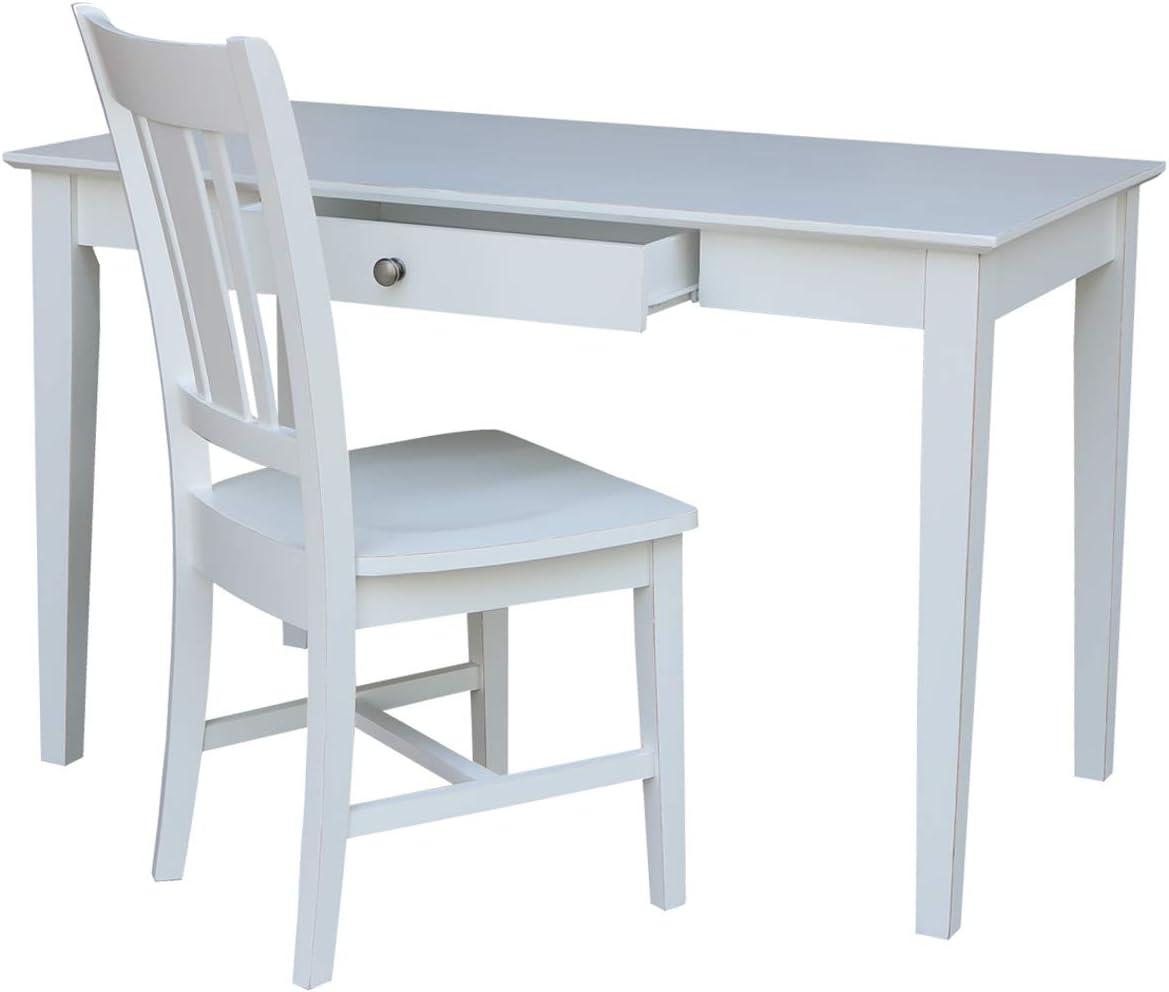 Beach White Solid Hardwood Desk with Drawer and Chair Set