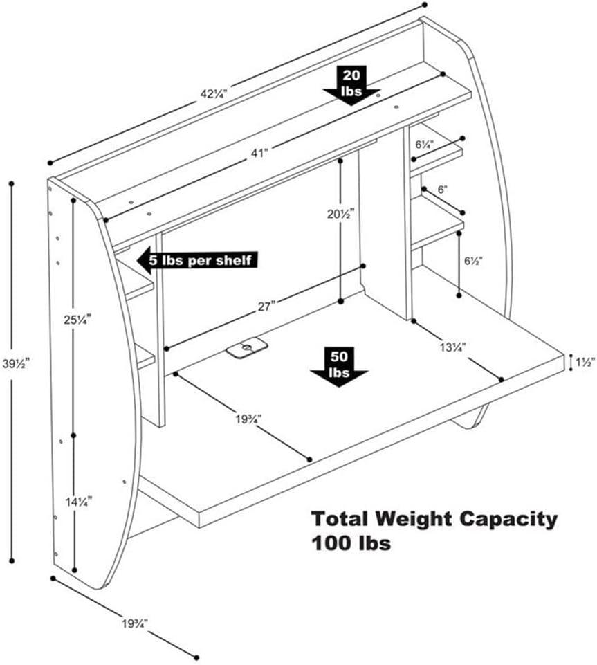 Prepac Floating Desk - Versatile Wall Mounted Desk for Small Spaces, Efficient Computer Desk with Storage, Black Wall Desks, Perfect for Modern Homes