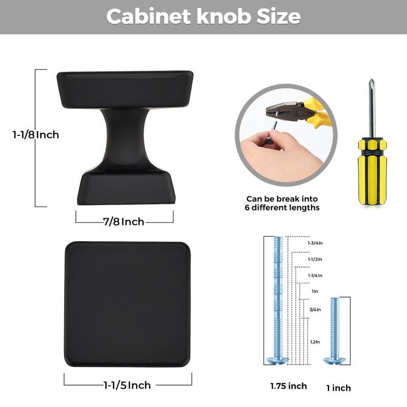 Single Hole Drawer Knobs - 10 Pack Black Cabinet Knobs - Square Dresser Knobs Dresser Handles Closet Door Knobs - Kitchen Cabinet Knobs - Cabinet Hardware