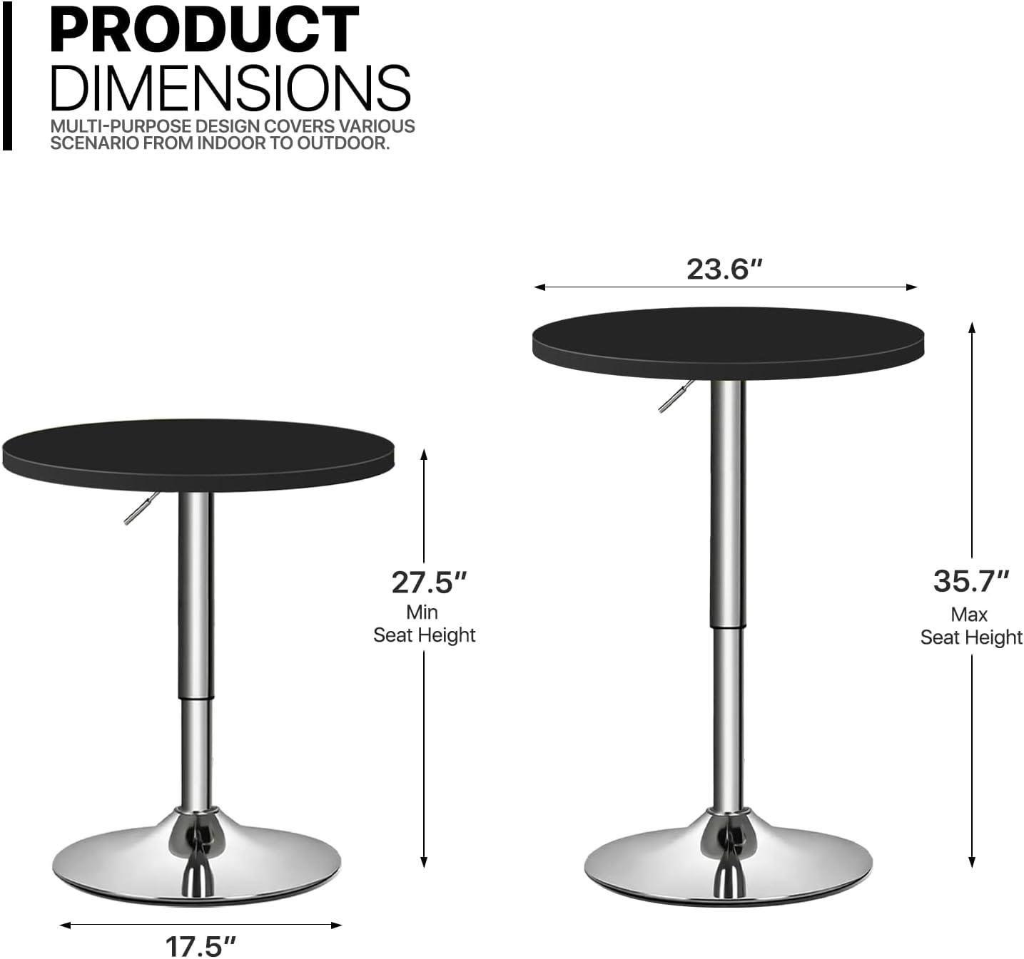 MoNiBloom Modern Round Bar Table, Height Adjustable Bar Table 27.5"-35.7", Pub Table with Chrome Base for Living Room, Dining Room, Bistro, Black