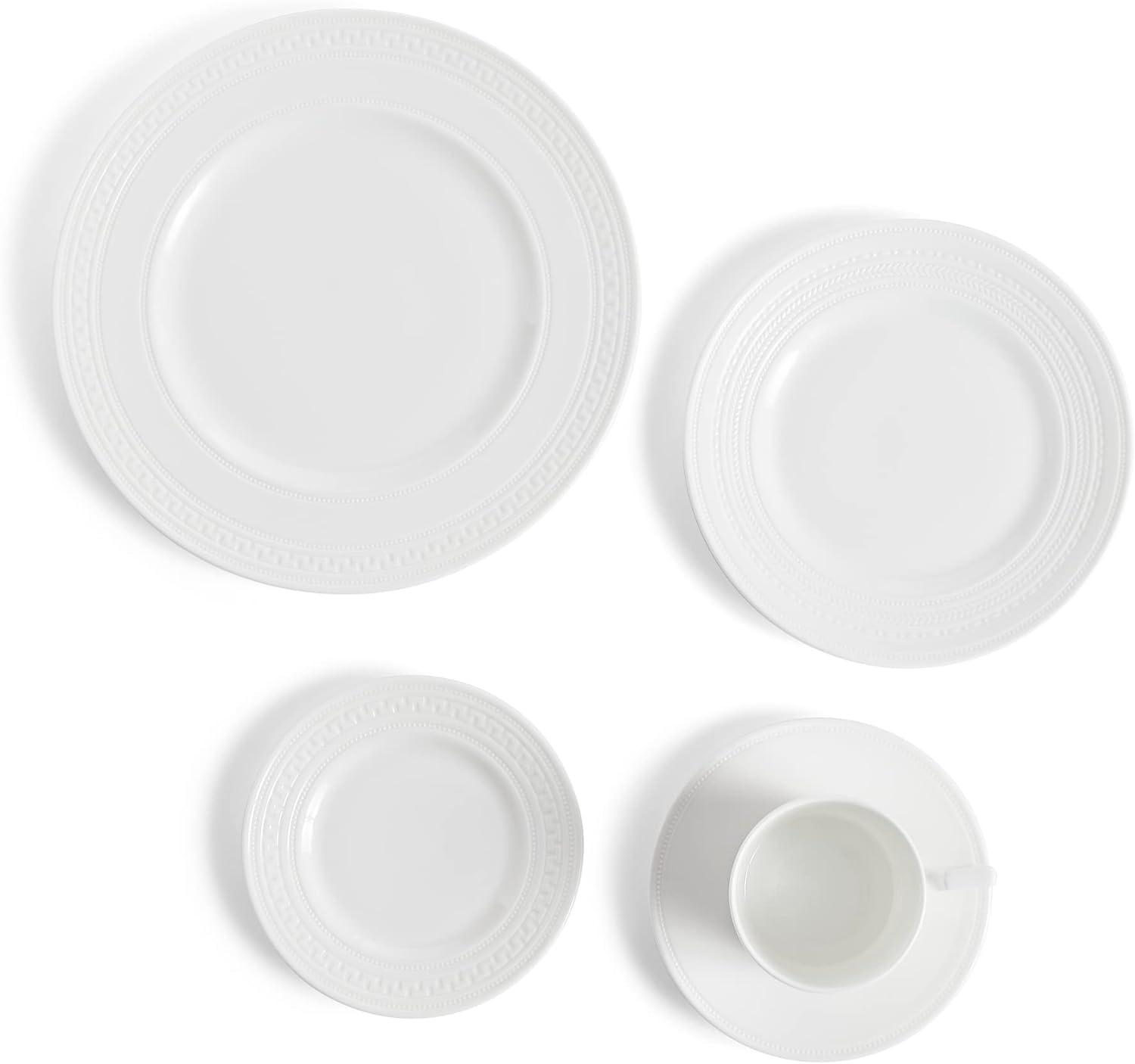 White Porcelain 5-Piece Intaglio Dinnerware Set