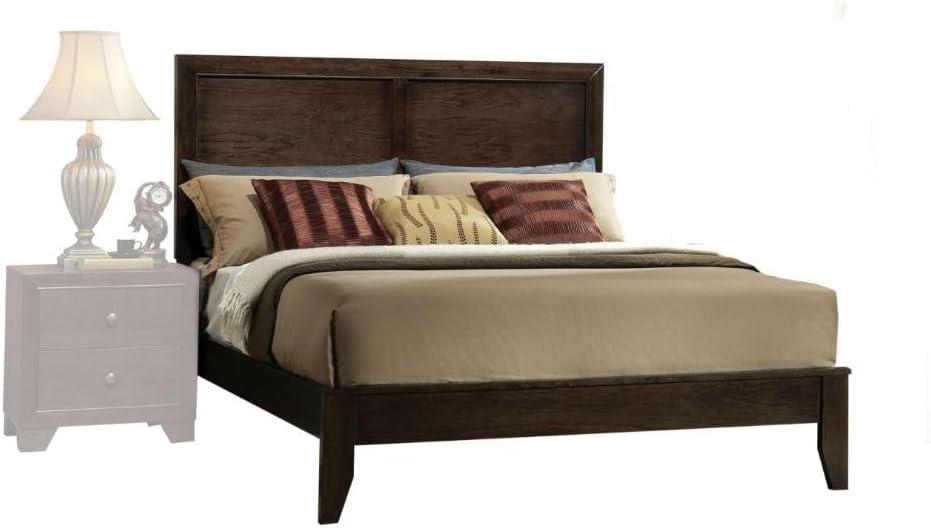 Espresso Queen Wood Panel Bed with Upholstered Headboard