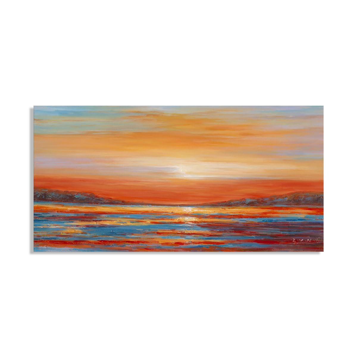 Colorful Ocean Sunset Abstract Canvas Wall Art 40x20 Inch