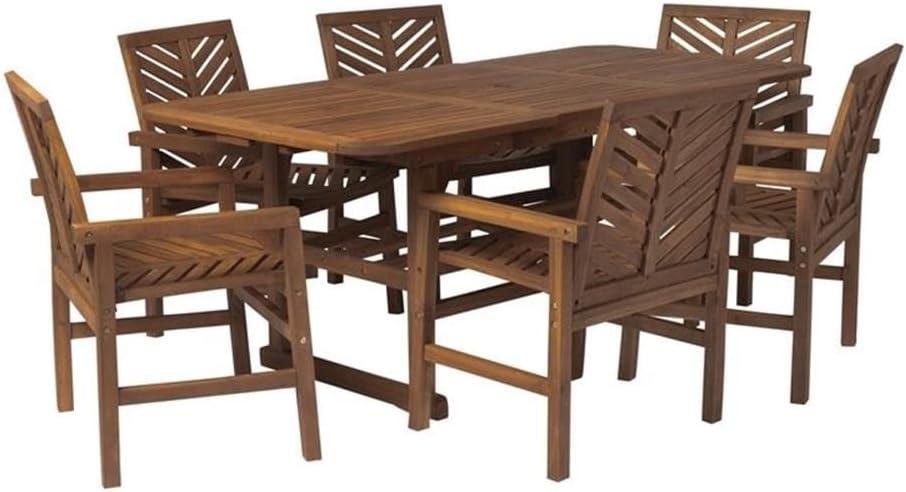 7-Piece Dark Brown Acacia Wood Extendable Patio Dining Set