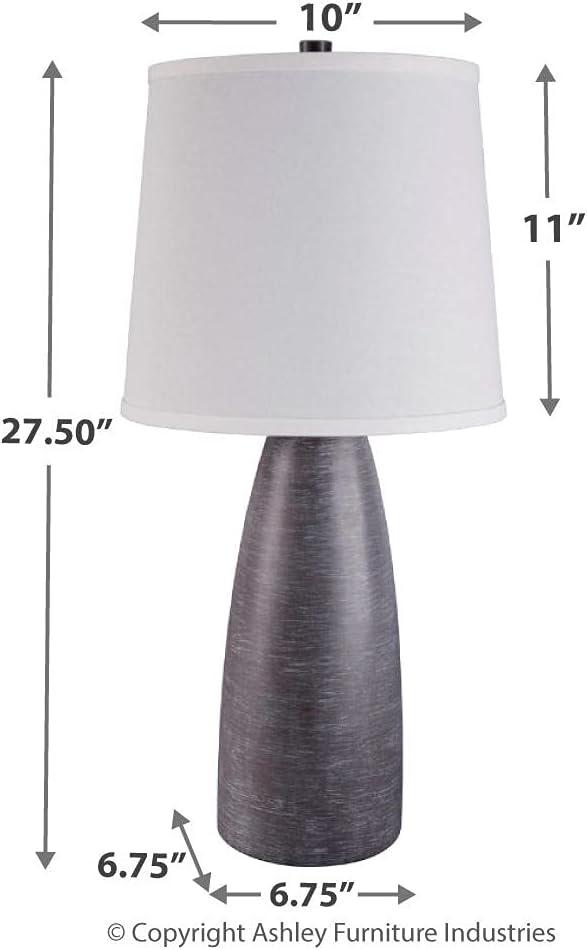 Set of 2 Gray Resin Table Lamps with White Drum Shades