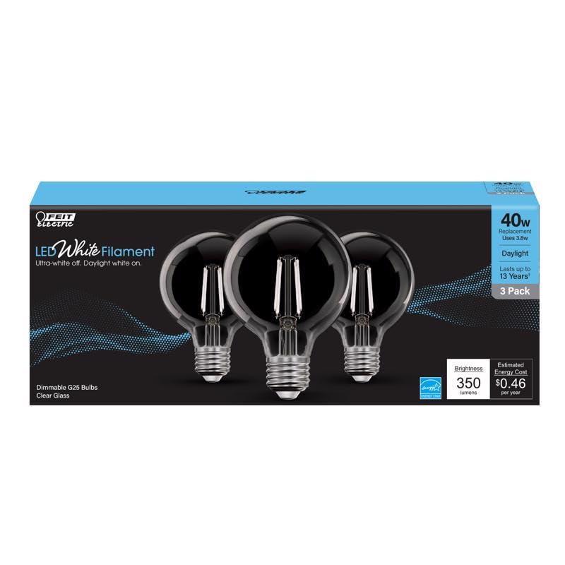 Feit Electric White Filament G25 LED Dimmable Bulbs 3-Pack