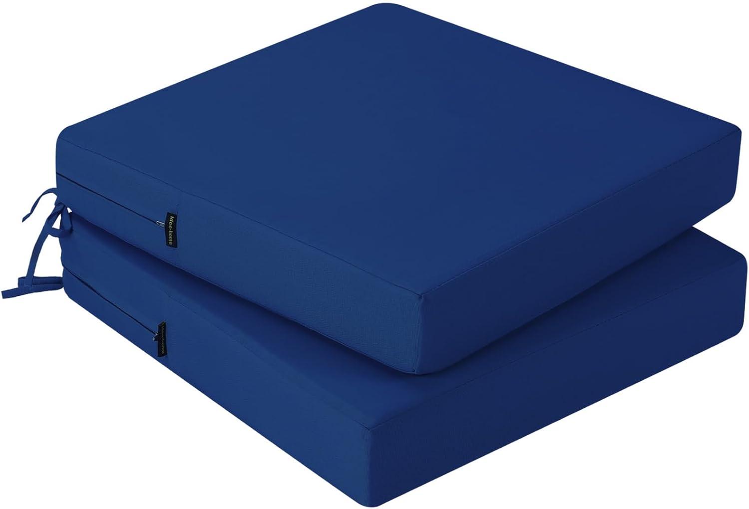 idee-home Outdoor Chair Cushions Set of 2, Waterproof Outdoor Seat Cushions for Patio Furniture, Outside Replacement Chair Pad with Ties for Lawn Deck Porch, 19 x 19 Navy Blue