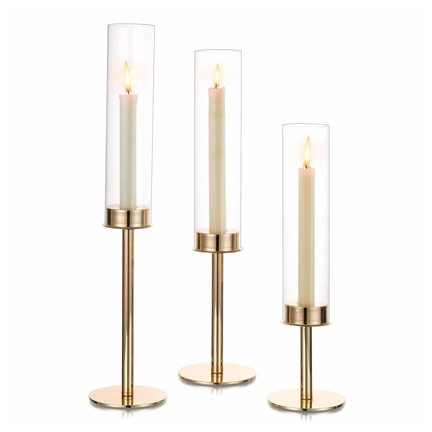 NIERBO Candlestick Holders Hurricane Candle Holder, 3pcs Candle Stick Candle Holder Candelabra (Set of 3)