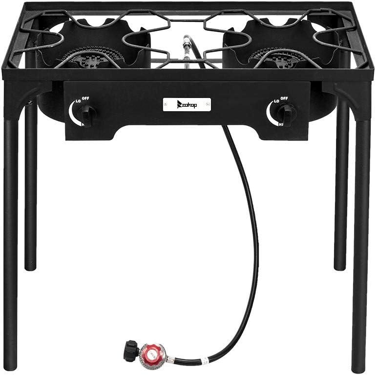 Topcobe Portable Propane Gas Cooker, Iron Cast Patio Burner, Outdoor Stove for Camp Cooking (Three Burner 225000-BTU)