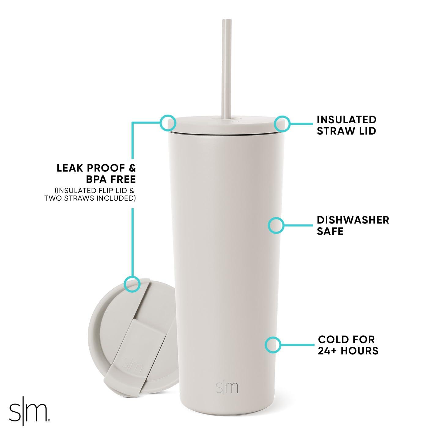 INKEDZ Simple Modern Insulated Tumbler with Lid and Straw | Iced Coffee Cup Reusable Stainless Steel Water Bottle Travel Mug | Gifts for Women Men Her Him | Classic Collection | 24oz | Almond Birch