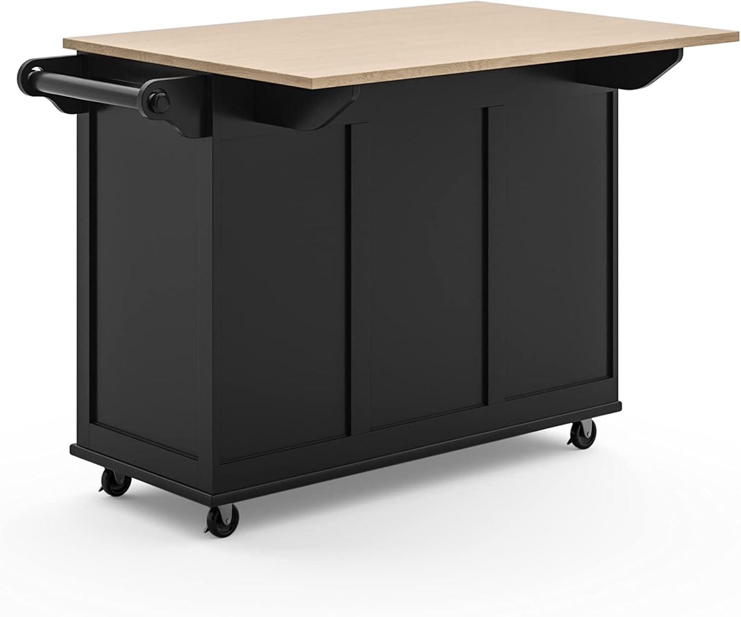 Black Wood Kitchen Cart with Drop Leaf and Storage