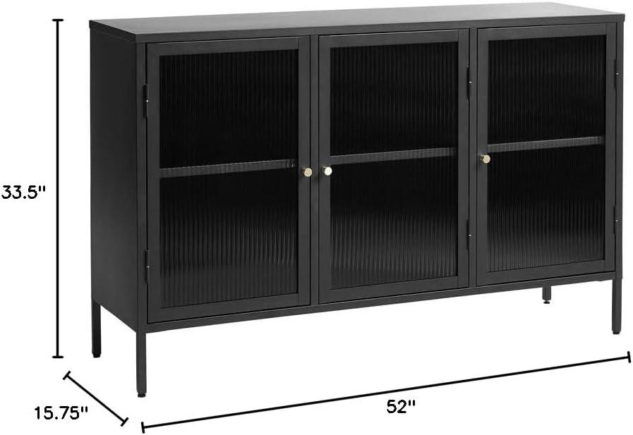 Refined Modern Black and Gold Metal Sideboard with Glass Panel Doors