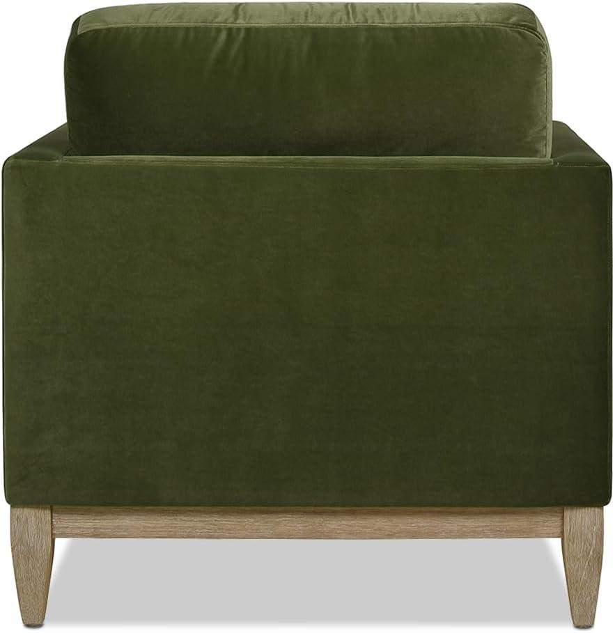 Olive Green Velvet and Wood Chaise Lounge Chair