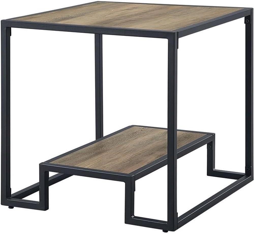 Idella 22" Accent Tables Rustic Oak and Black - Acme Furniture: Sturdy Metal Frame, Open Shelf