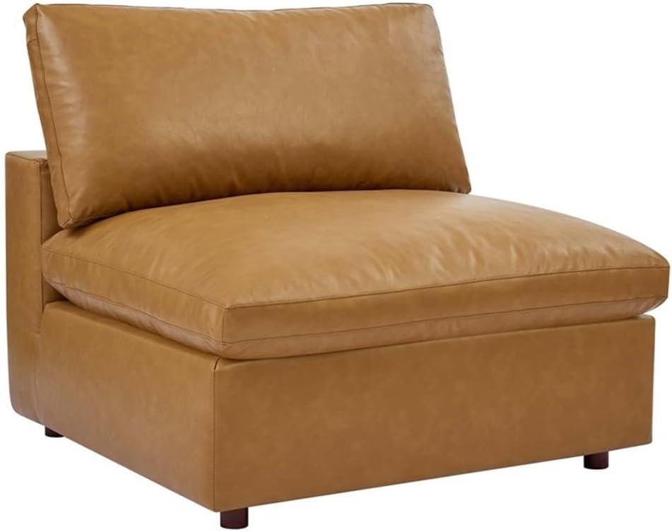 Modway Commix Down Filled Overstuffed Vegan Leather 4-Piece Sectional Sofa in Tan