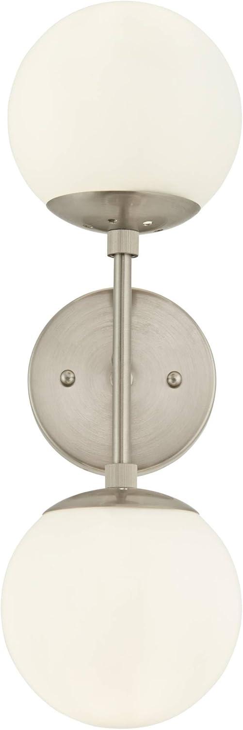 Possini Euro Design Oso Mid Century Modern Wall Light Sconce Brushed Nickel 6" 2-Light Fixture Opal Glass for Bedroom Bathroom Vanity Living Room Home