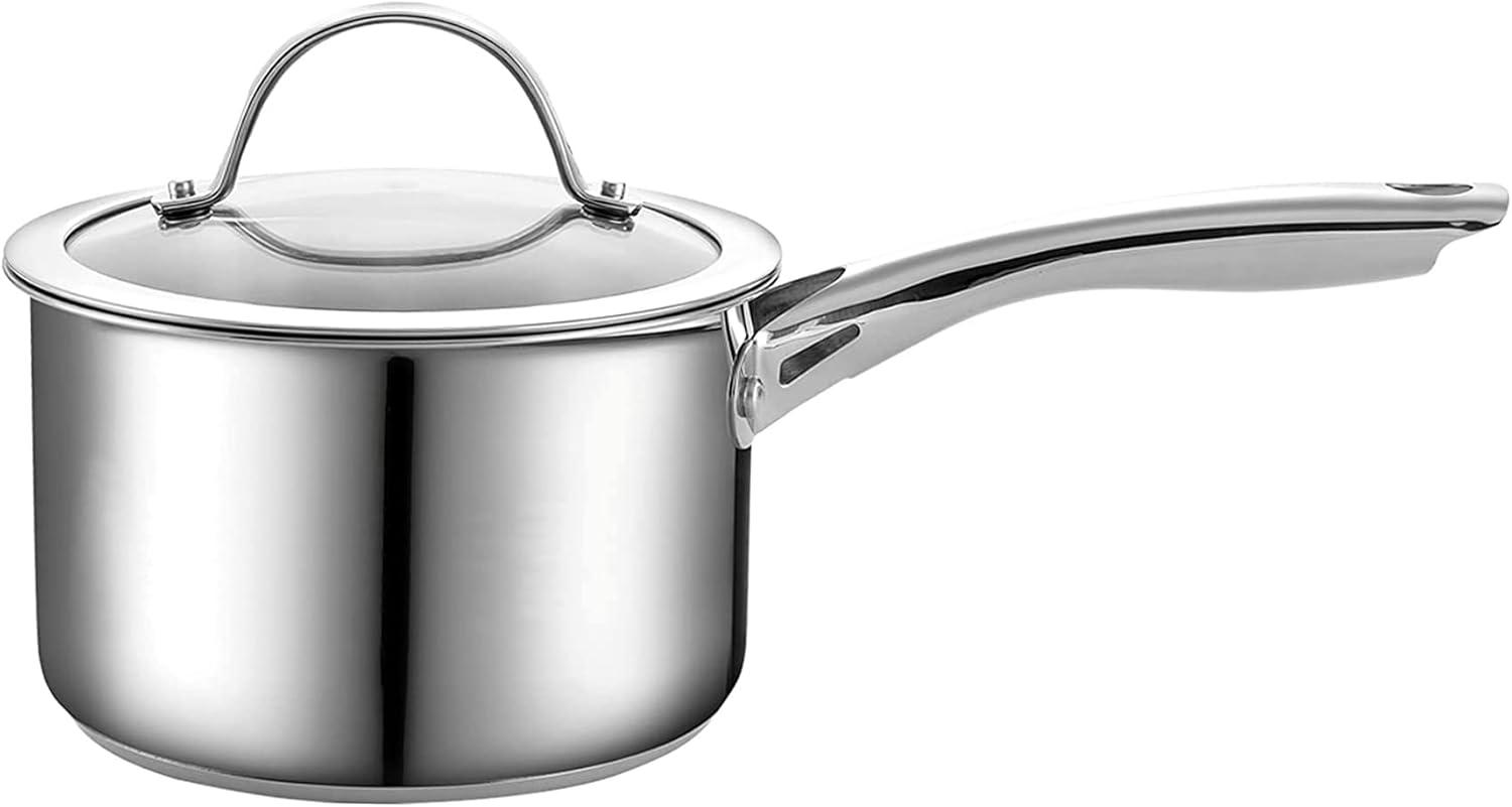 Cooks Standard Saucepan with Glass Lid, 2-Quart Classic Stainless Steel Sauce Pot, Silver