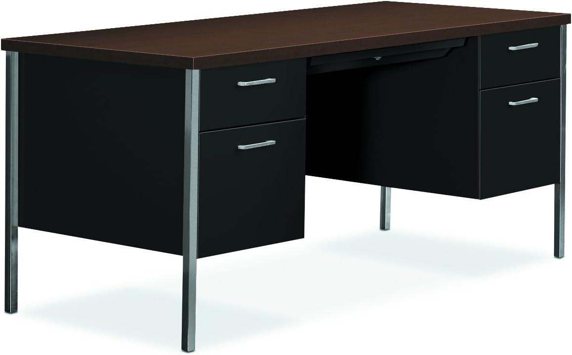 HON H34962.MOCH.P 34000 Series 60 in. x 30 in. x 29.5 in. Double Pedestal Desk - Mocha/Black