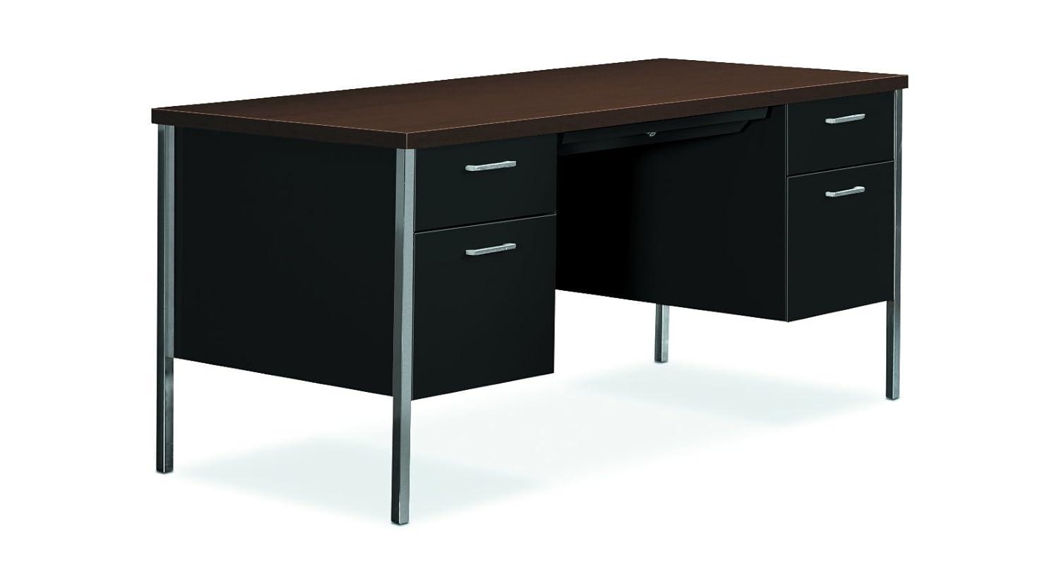 HON H34962.MOCH.P 34000 Series 60 in. x 30 in. x 29.5 in. Double Pedestal Desk - Mocha/Black