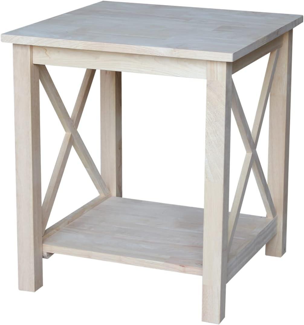 Classic Hampton Square Solid Wood End Table with Shelf - Unfinished