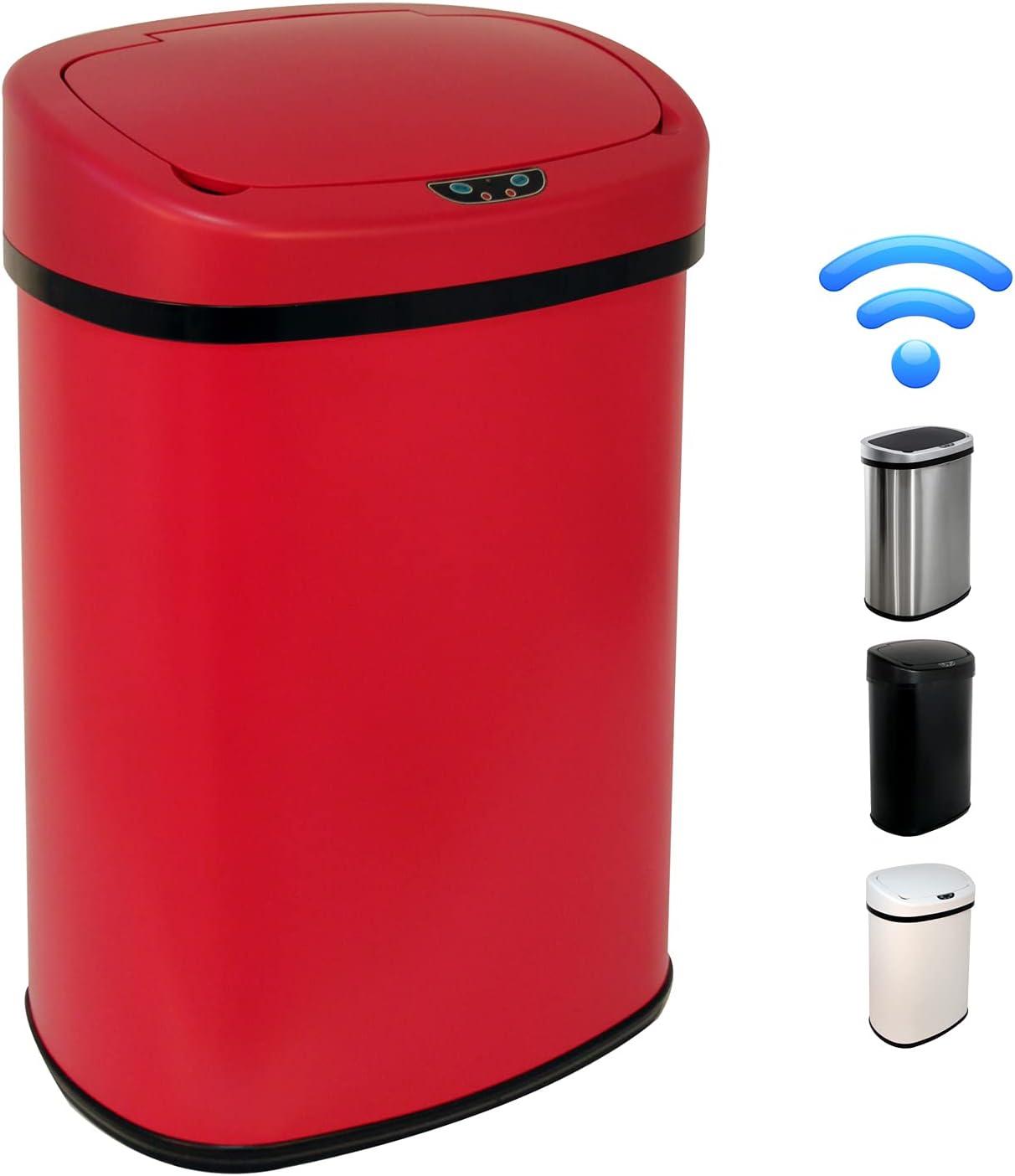 13 Gallon 50L Touch Automatic Stainless Steel Trash Can Garbage Can Metal Trash Bin with Lid for Kitchen Living Room Office Bathroom, Electronic Sensor Automatic Trash Can - Red