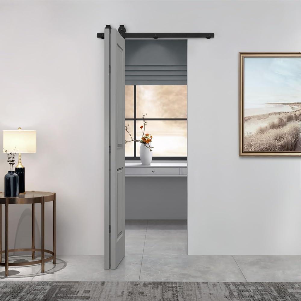 Calhome Paneled MDF Composite Bifold Barn Door with Installation Hardware Kit