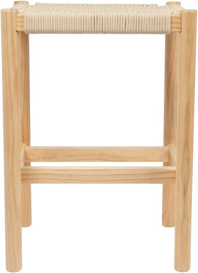 Storied Home Fernway Solid Wood and Woven Rope Entryway Bench Cream: Scandinavian Design, Pine Frame, 43.25" Long