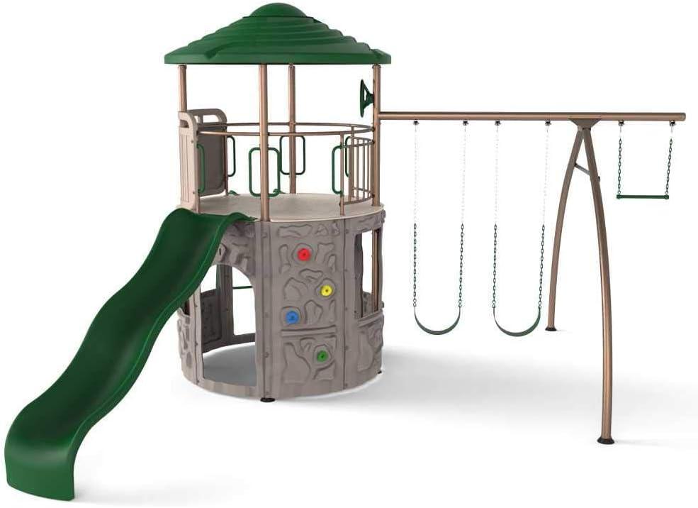 Lifetime Green and Tan Adventure Tower Swing Set with Slide