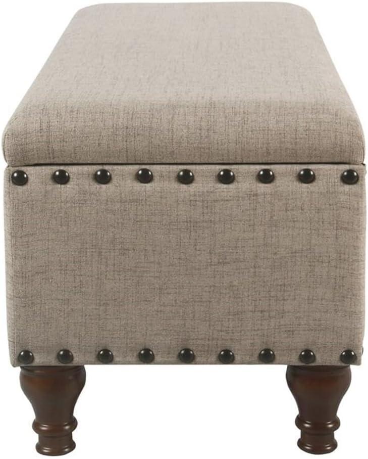 Large Storage Bench with Nailhead Trim Tan - HomePop: Upholstered Ottoman, Bedroom Accent Furniture, Foam Cushioned Seating