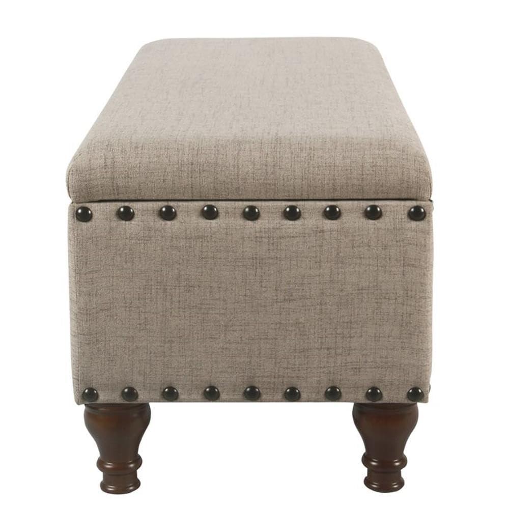 Large Storage Bench with Nailhead Trim Tan - HomePop: Upholstered Ottoman, Bedroom Accent Furniture, Foam Cushioned Seating