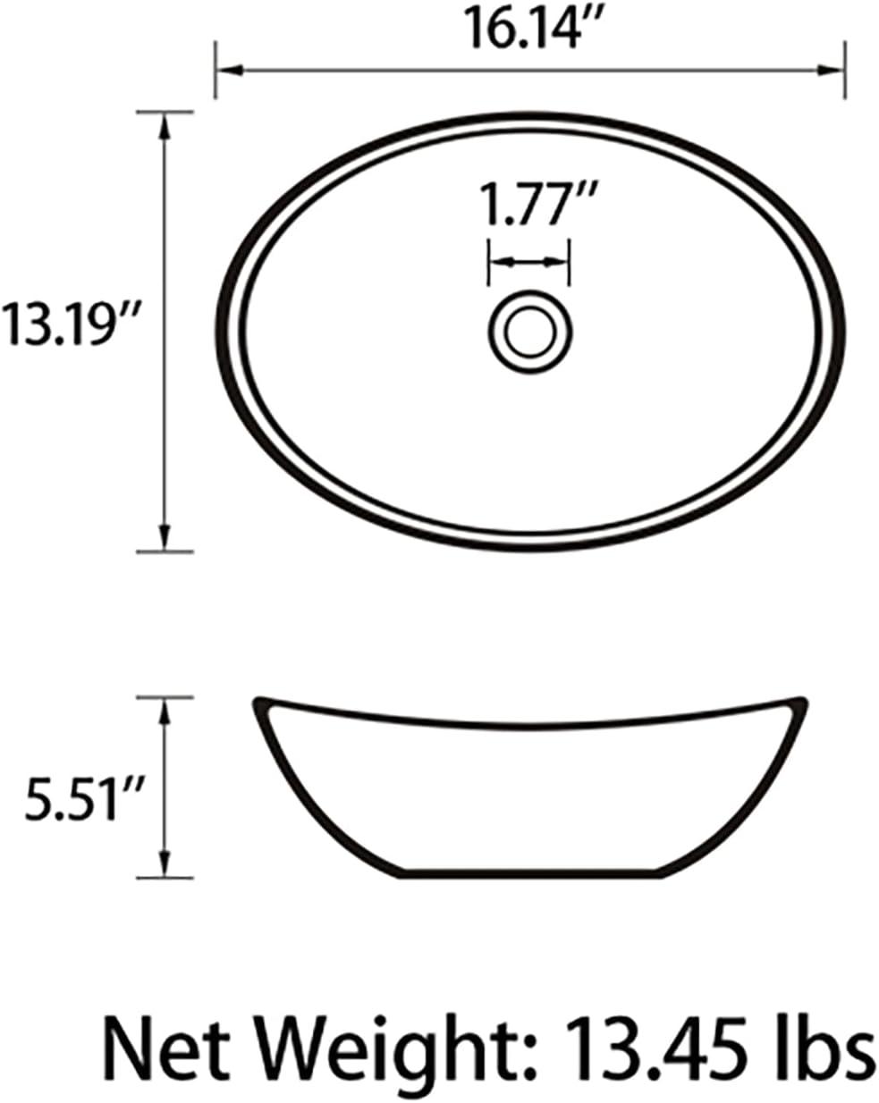 Sinber 16" x 13" x 5.5" White Oval Ceramic Countertop Bathroom Vanity Vessel Sink