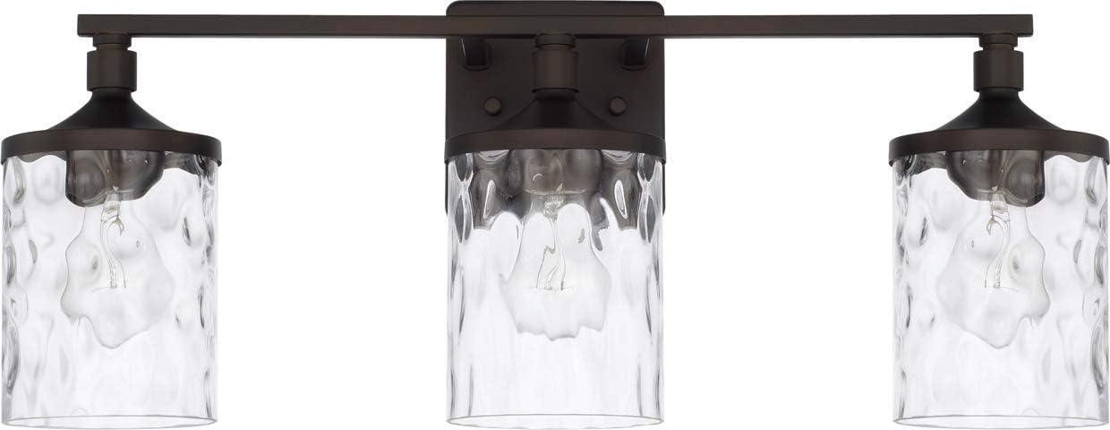 Colton Transitional 3-Light Vanity with Clear Water Glass Shades, Bronze Finish