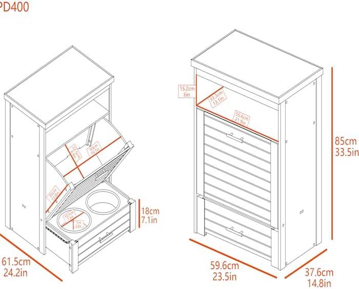 New Age Pet® ECOFLEX® Dog Food Pantry with Double Stainless Steel Bowls - Durable Composite, Includes 2x 32oz Bowls, Storage for 25 lbs of Dog Food, Easy Assembly, Moisture Resistant
