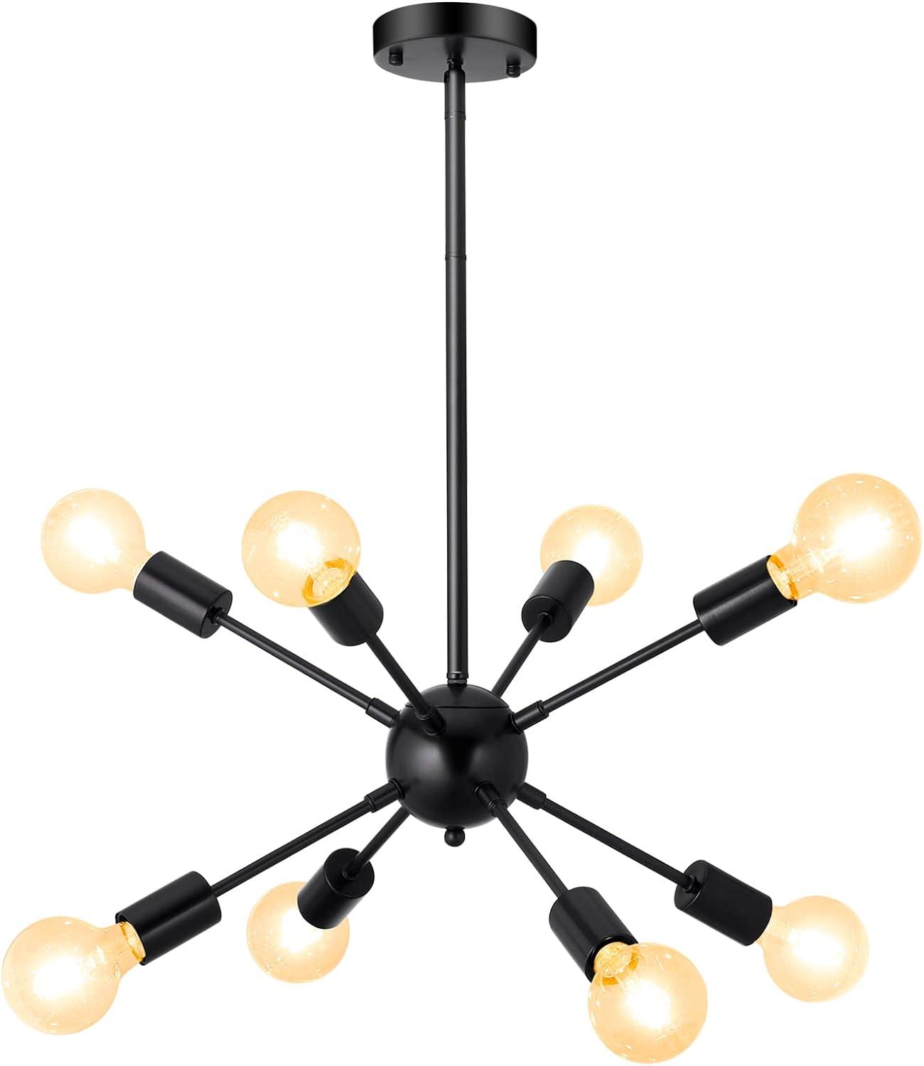 Matte Black 8-Light Sputnik Chandelier with Adjustable Rod