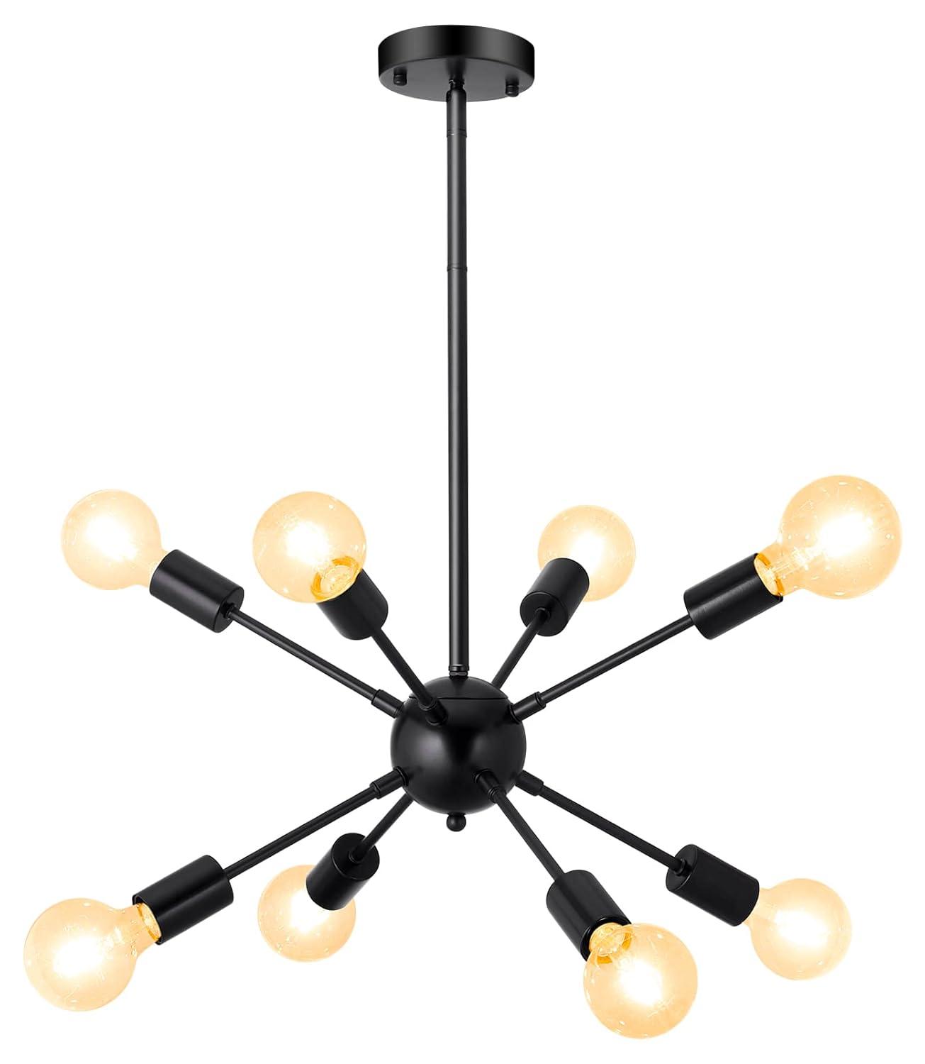 SineRise Sputnik Chandeliers Black, 8 Lights Modern Sputnik Lighting Fixture with Adjustable Height for Dining Room, Living Room, Kitchen, Bedroom and Hallway