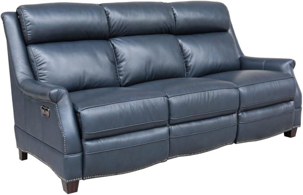 Shoreham Blue Leather Power Recliner with Nailhead Trim