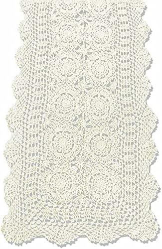 Phantomon Lace Table Runner Rectangular Table Cover Cloth Handmade Crochet Floral Placemats 100% Cotton (Floral Beige, 15x28Inch)